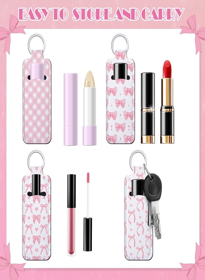 Yeyeplum 12 Pcs Lipstick Holder Keychain Bulk Cute Pocket Lip Balm Holder Keychain Backpack Purse Accessories for Women Lip Gloss Sleeve Pouch, 6 Style(Pink Bow) - Image 5